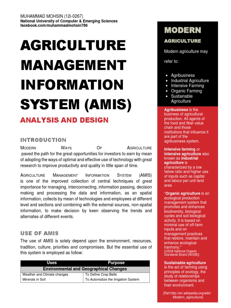 Agriculture Management Information System Amis Intensive - 