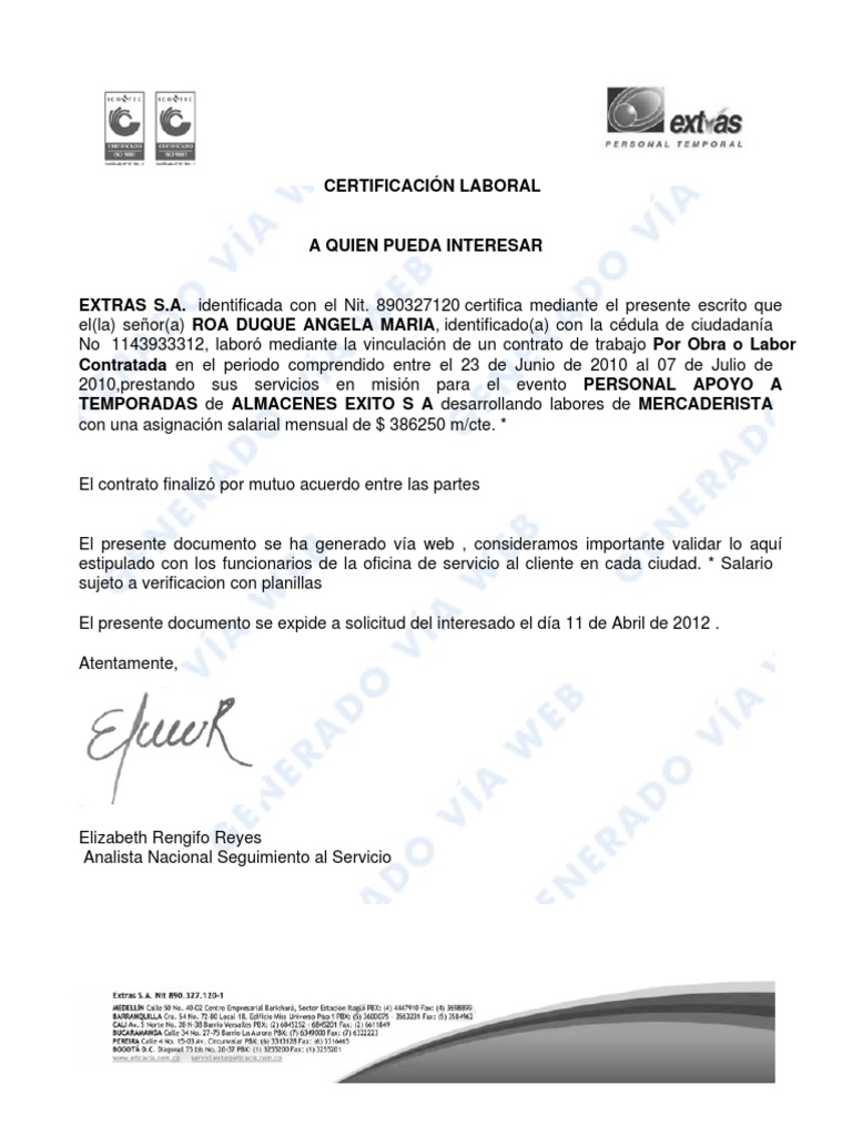 Cartas De Constancia De Empleo O Certificaciones 