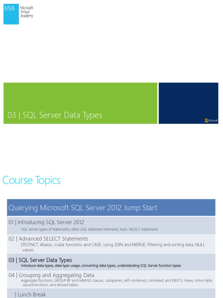 03 - SQL Server Data Types and Functions | Download Free PDF ...