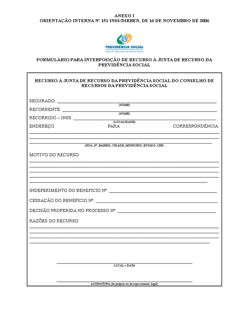 Formulário de Recurso INSS | PDF