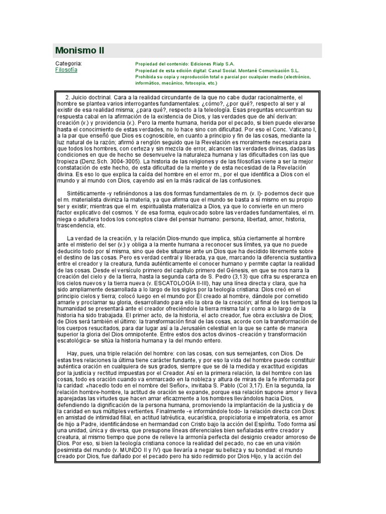 Monismo II | PDF | Existencia | Filosofía