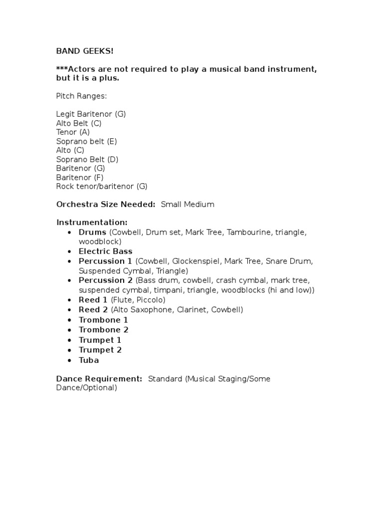 Band Geeks! Musical Script Details | PDF