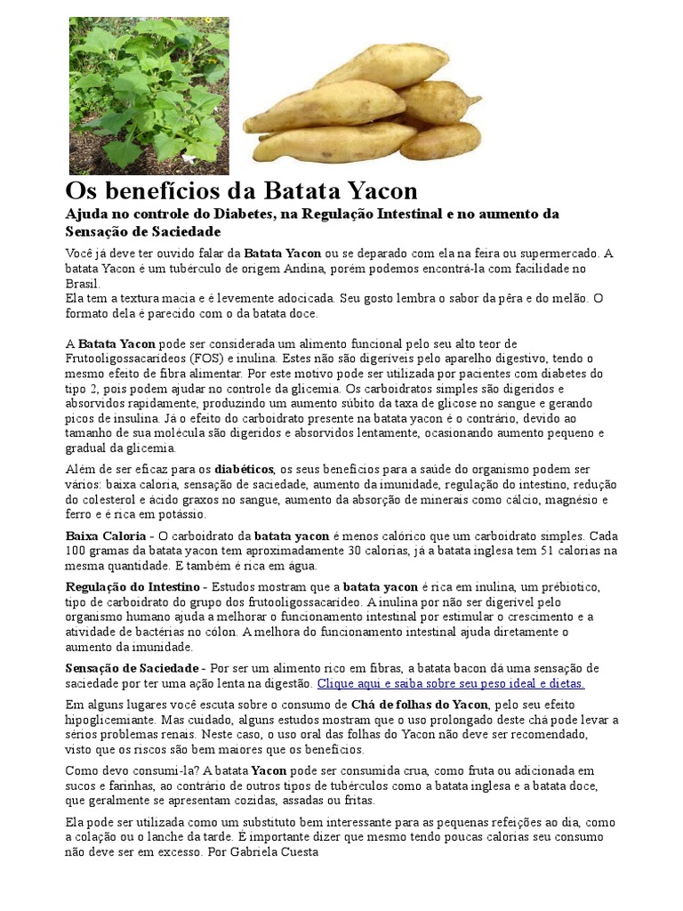 Os Beneficios Da Batata Yacon PDF | PDF | Diabetes mellitus | Batata