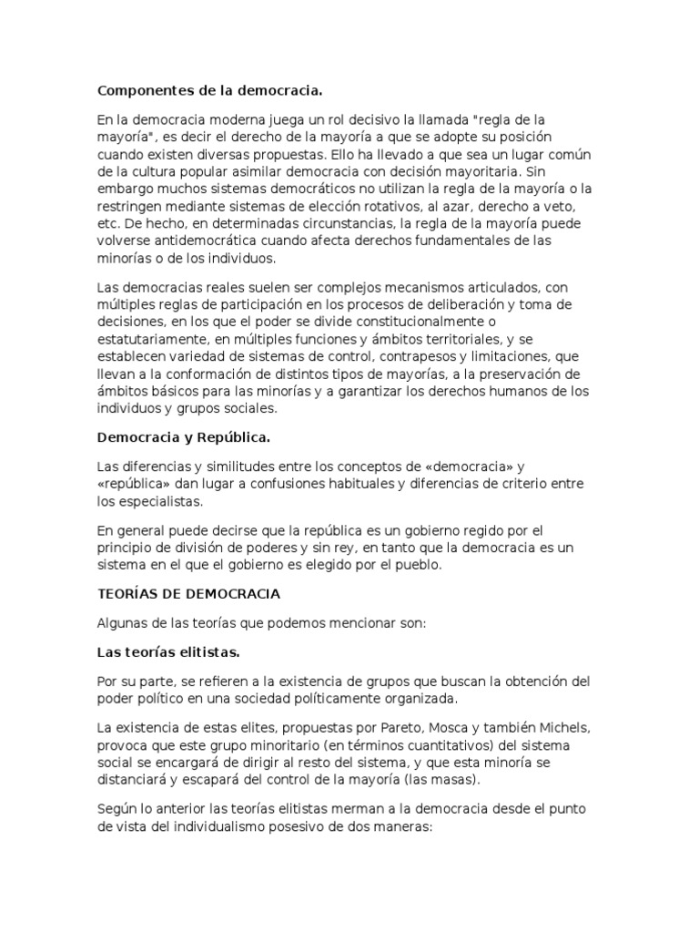 Componentes y teorías de la democracia | PDF | Democracia | Ideologías ...