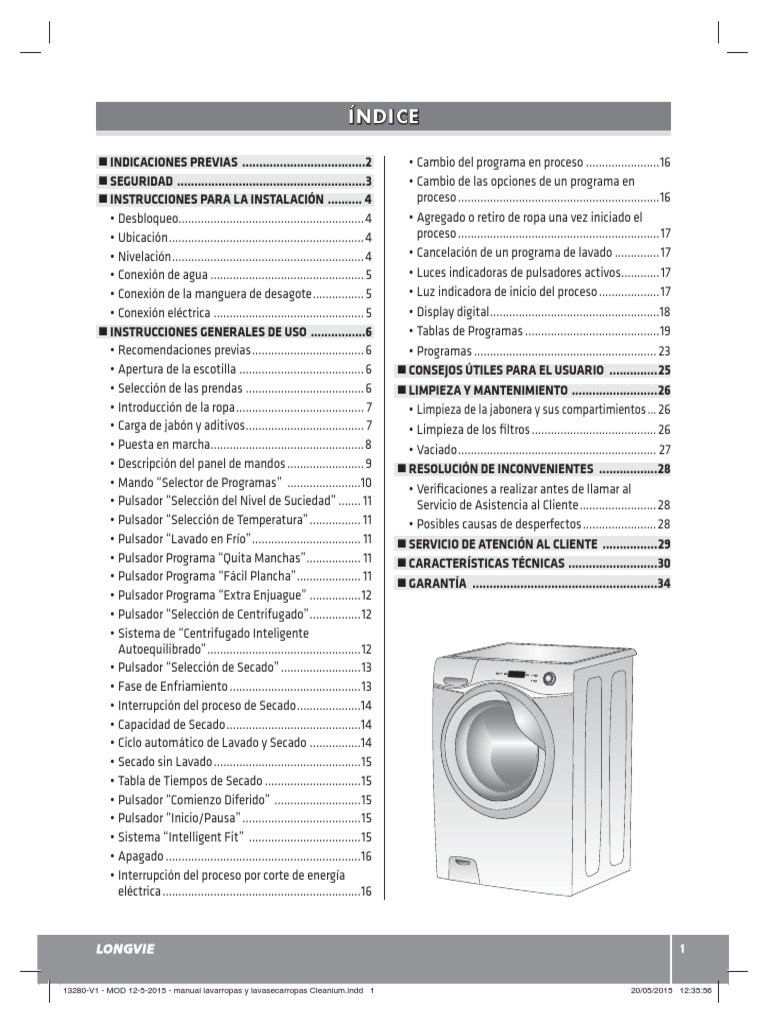 alguna cosa Consejo Kakadu Manual Lavaroopas Longvie l6508 | PDF | Humedad | Lavadora