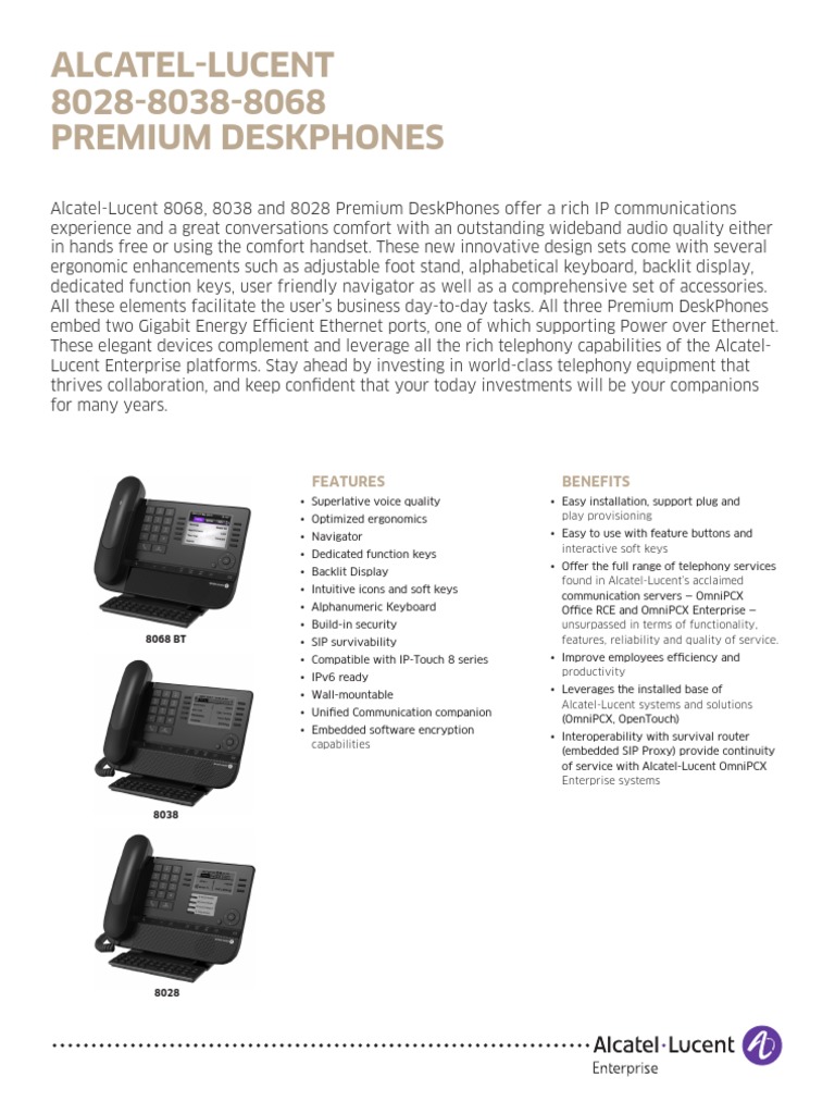 Standard Alcatel Lucent 8039 Mode D Emploi Premium Deskphones Alcatel | PDF | Session Initiation Protocol |  Telecommunications