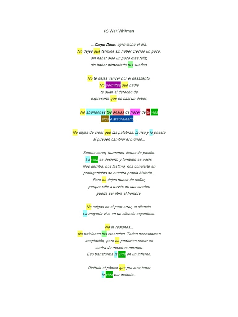 Carpe Diem - Walt Whitman | PDF | Sueño | Vida