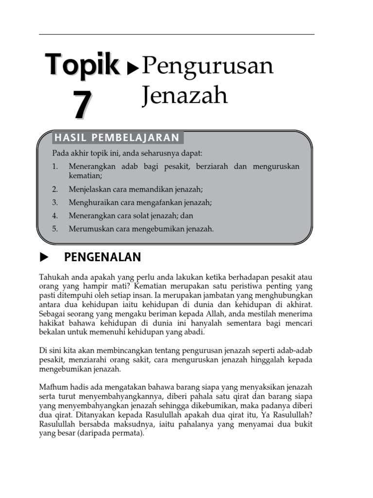 Fiqh Ibadat Topik 7 Pengurusan Jenazah
