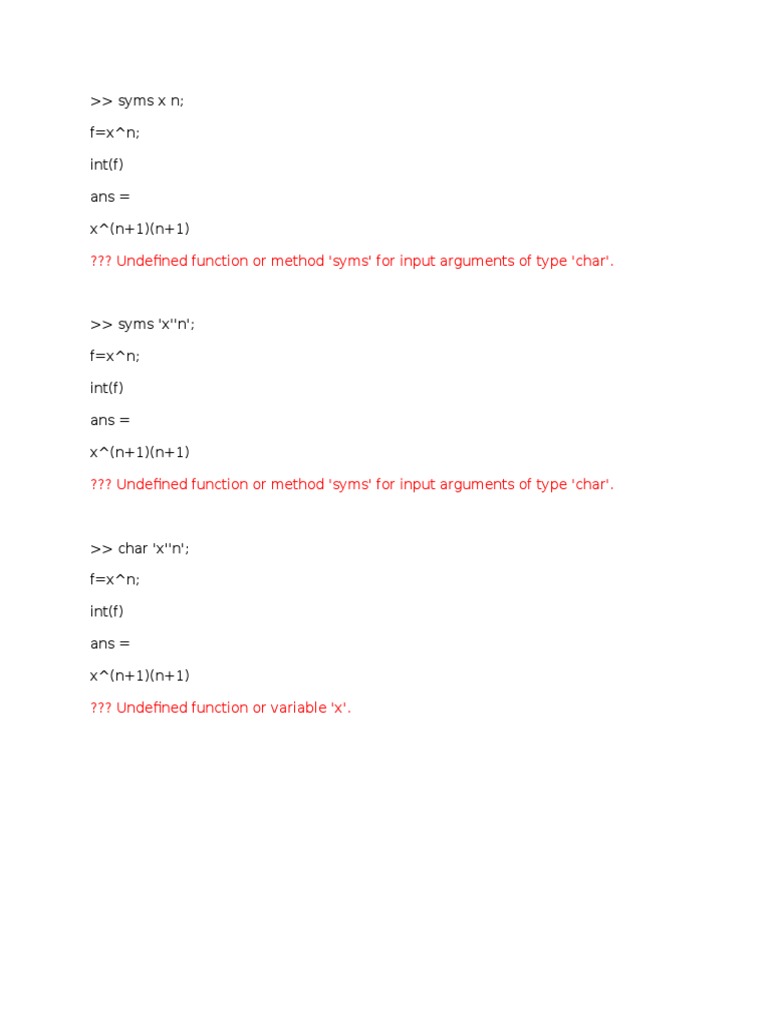 MATLAB Symbolic Integration Errors | PDF | Teaching Methods & Materials
