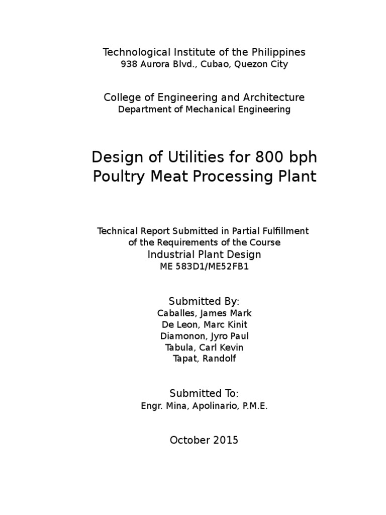 Design of Utilities For 800 BPH Poultry Meat Processing Plant | PDF