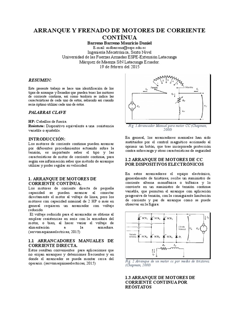 Arranque y Frenado de Motores de Corriente Contínua | PDF | Corriente ...