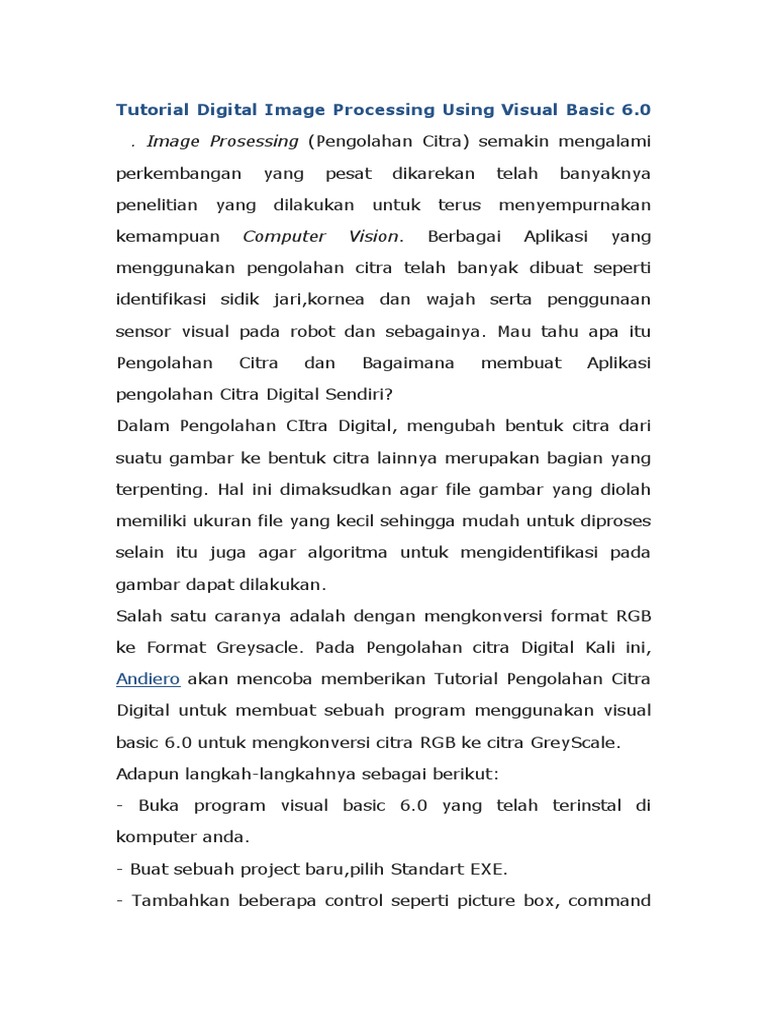 Tutorial Digital Image Processing Using Visual Basic 6 | PDF