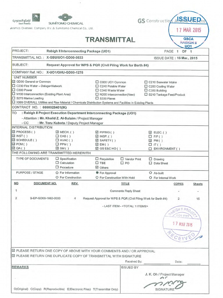 X-GSU-UO1-GD00-0833 - Request Approval For WPS & PQR (Civil Piling Work ...