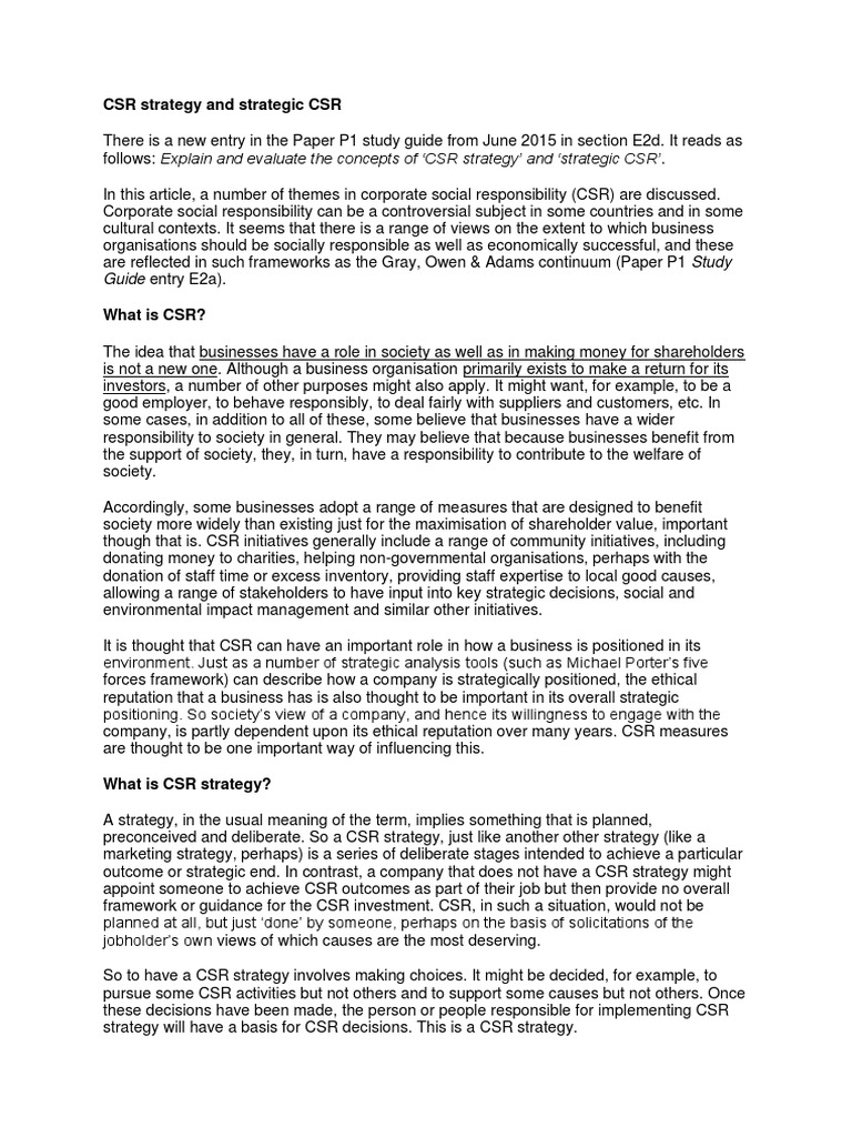 Understanding CSR Strategy and Models | PDF | Corporate Social ...