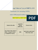 10% Extra Usage Value On Topup of MRP Rs.6000: Tamilnadu LSA (Including CHTD) Under GSM Prepaid Mobile Services