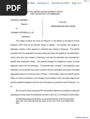 Barber V Caffarello Document No 4 Diversity Jurisdiction