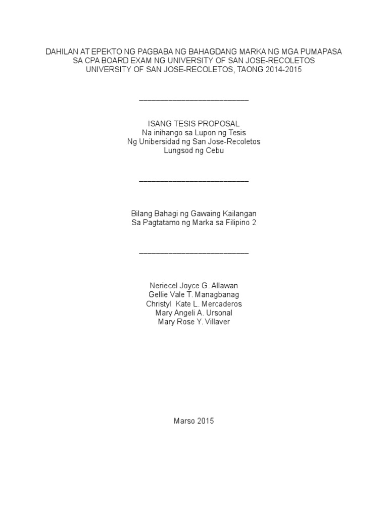 thesis table of contents philippines