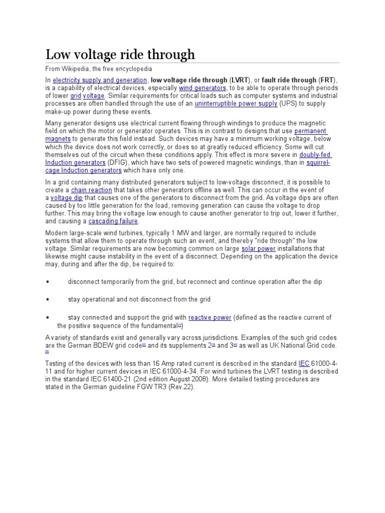 Low Voltage Ride Through | PDF | Electric Generator | Electrical Equipment