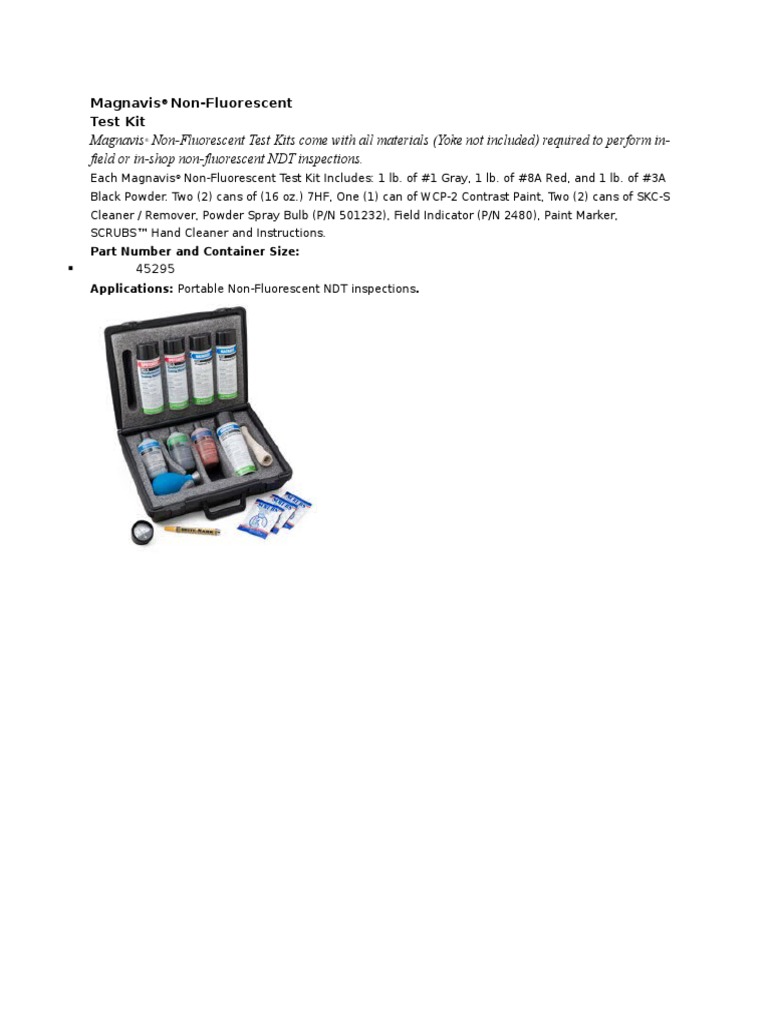 Magnavis® Non-Fluorescent NDT Kit | PDF | Materials | Nature