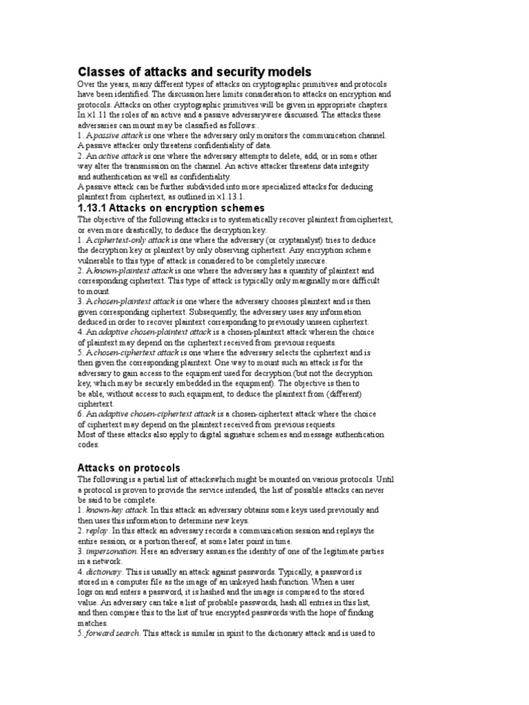 Classes of Attacks and Security Modelsupdated 18052010 | PDF ...