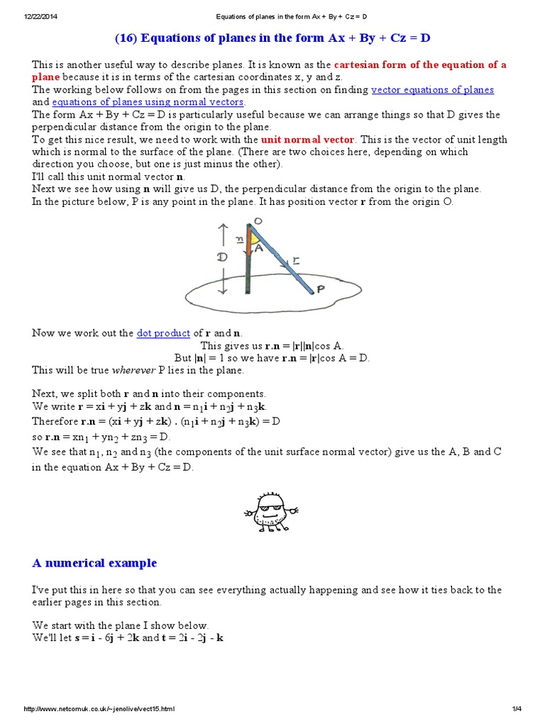 Equations of Planes in The Form Ax + by + CZ D | Download Free PDF ...