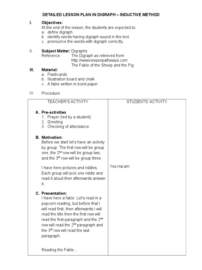 Inductive Digraph Lesson Plan | PDF | Shepherd | Sheep