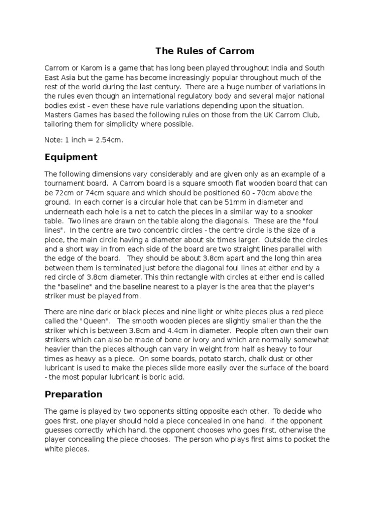 The Rules of Carrom PDF Gaming Leisure