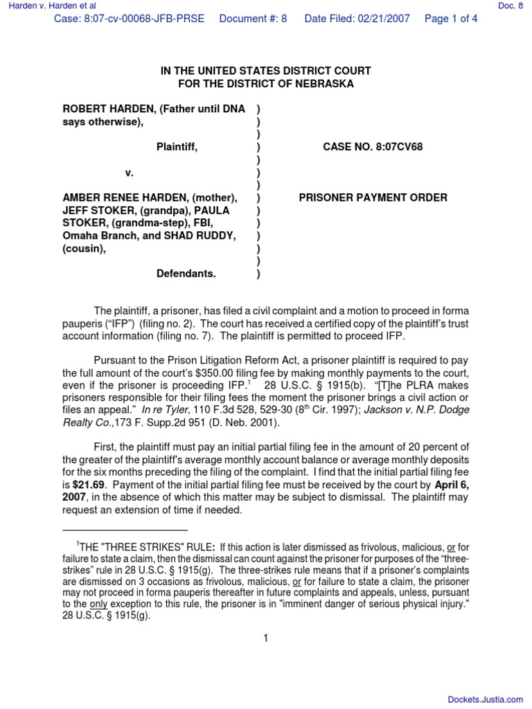 Prisoner IFP Filing Fee Guidelines | PDF | Complaint | Service Of Process