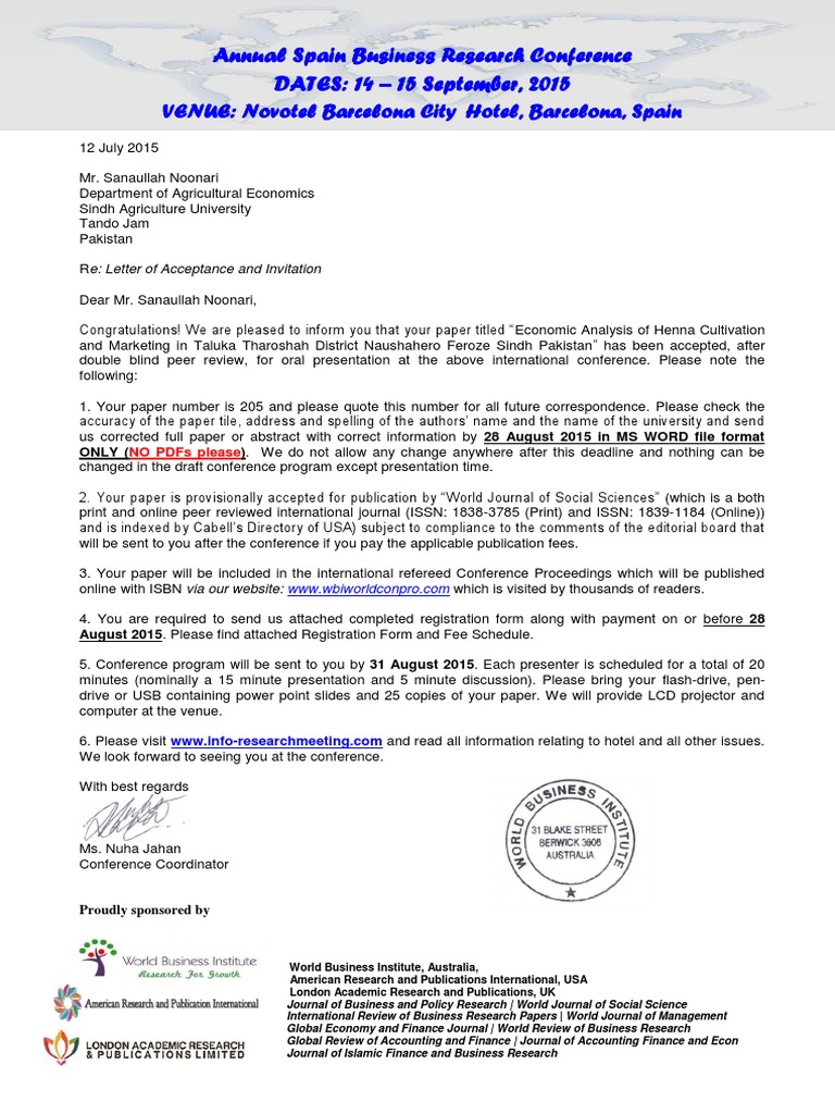 Letter of Acceptance and Invitation | Business | Free 30-day Trial | Scribd