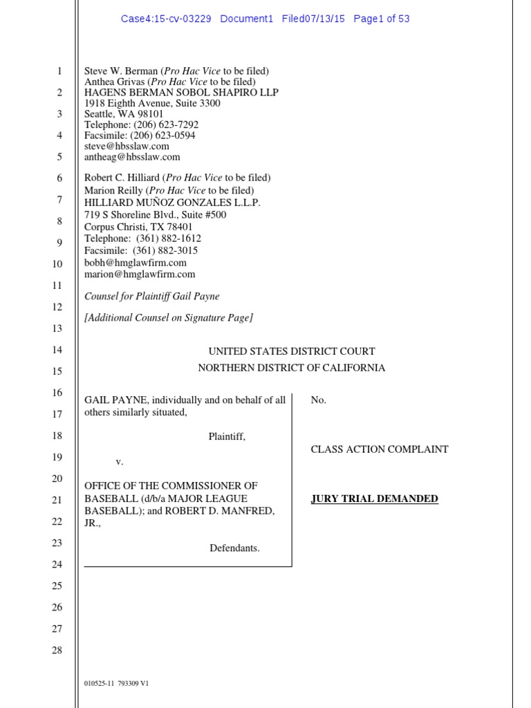 MLB Class Action Complaint on Fan Safety | PDF | Baseball Field | Pitcher