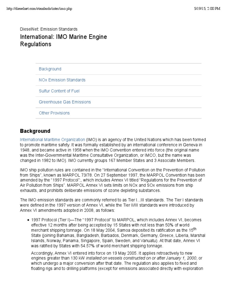 Emission Standards - International - IMO Marine Engine Regulations | PDF