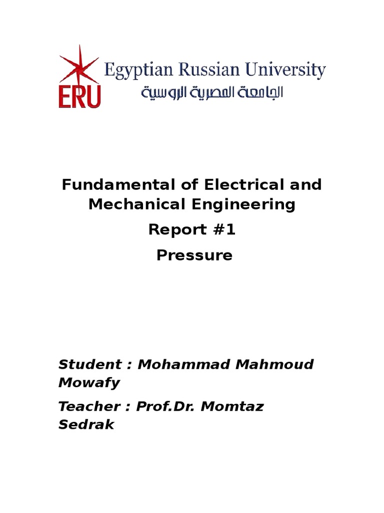 Fundamental of Electrical and Mechanical Engineering Report #1 Pressure ...