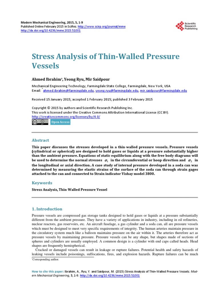 Stress Analysis of Thin Walled Pressure Vessel by Ibrahim Et. Al. | PDF ...