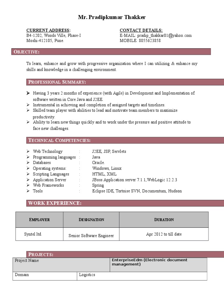 Pradipkumar Thakker's Software Engineer CV | PDF | Java (Programming ...