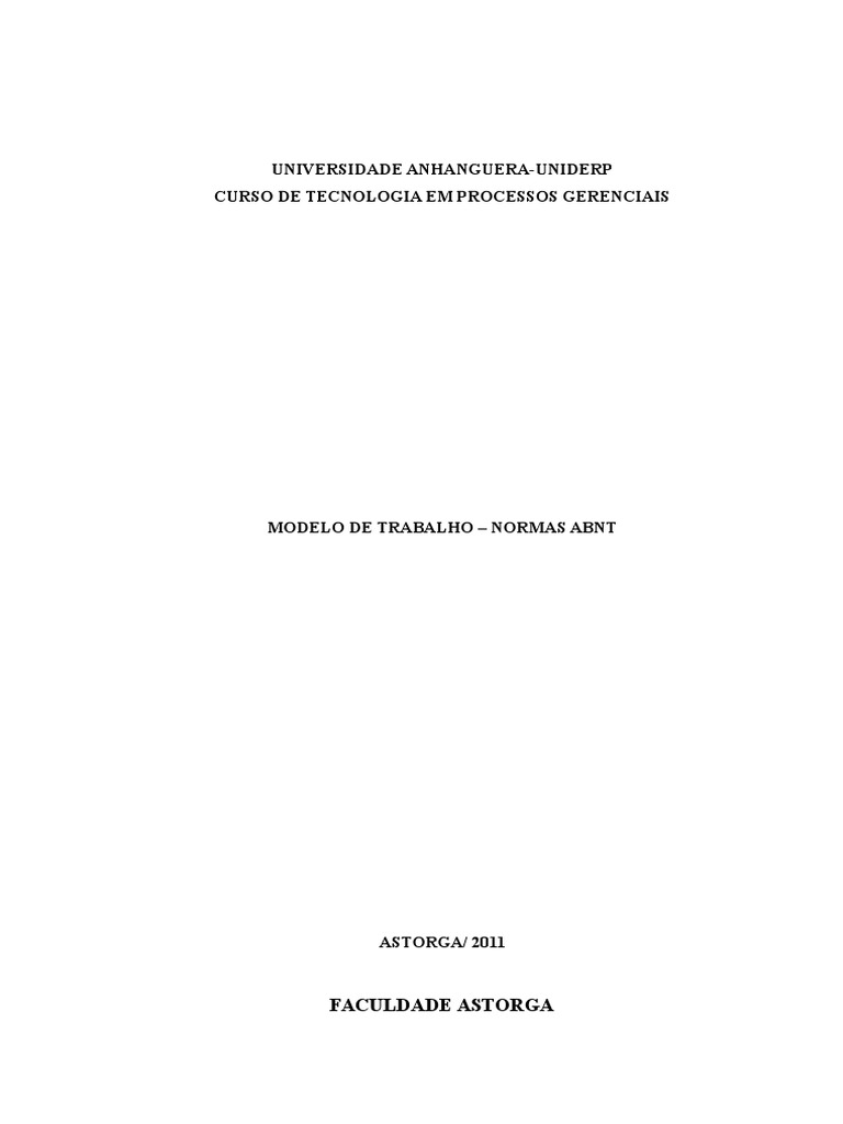 Modelo de Trabalho ABNT Anhanguera | PDF | Metodologia | Science