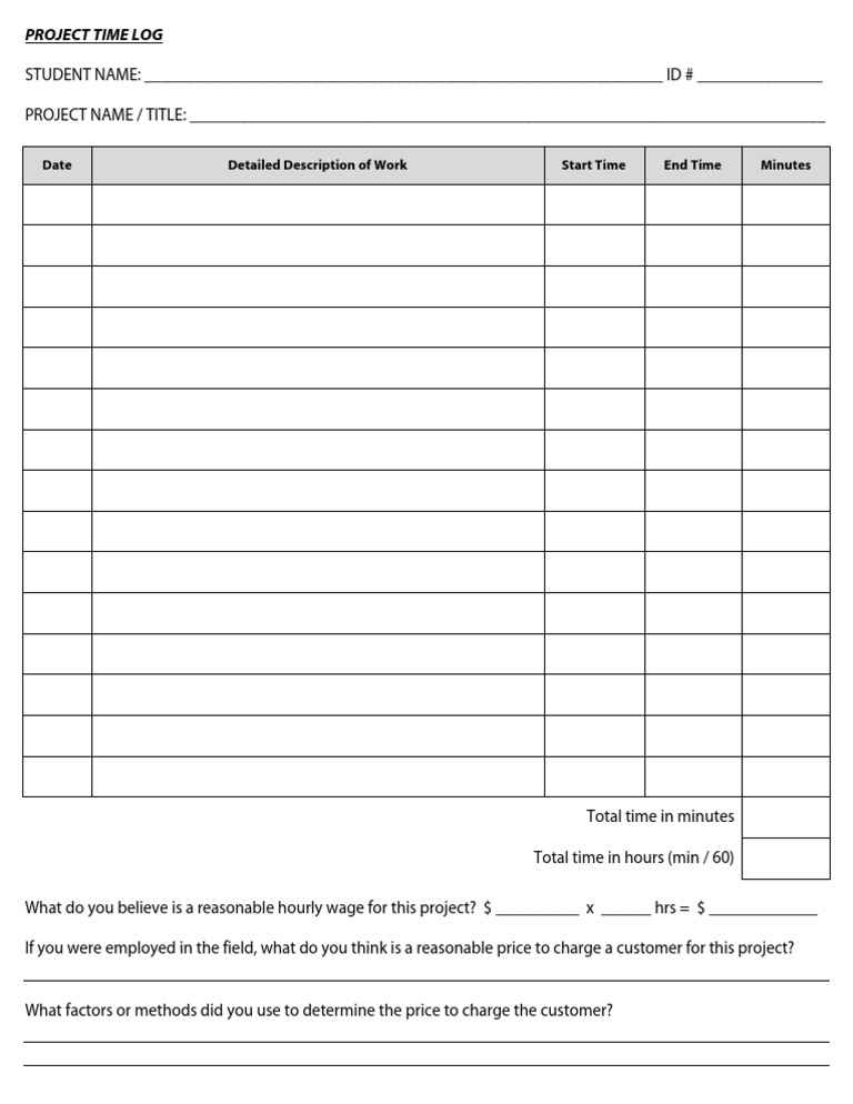Project Time Log Template | PDF | Career & Growth
