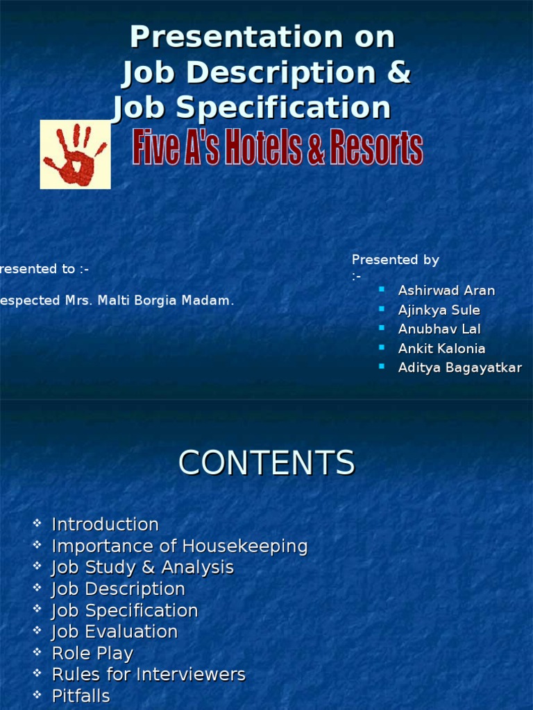 Presentation On Job Description & Job Specification PDF Human