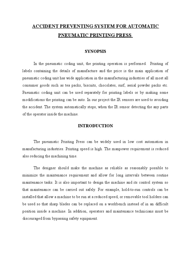 Accident Preventing Printing Press | PDF | Piston | Pneumatics