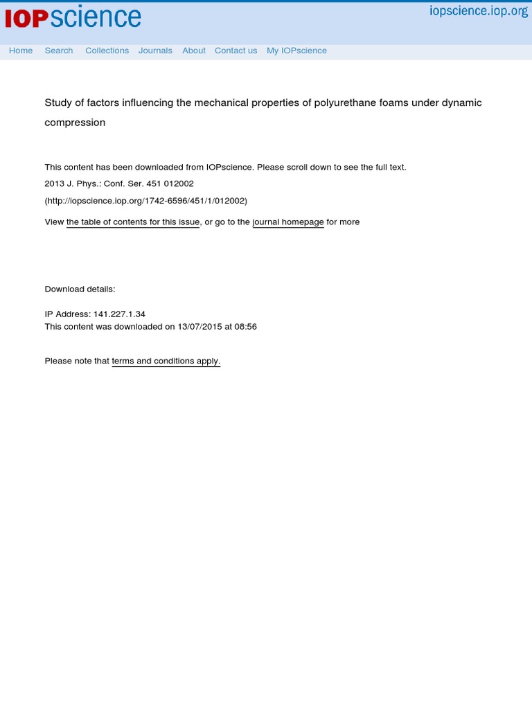 Mechanical Properties of Polyurethane Foams | PDF | Young's Modulus | Foam