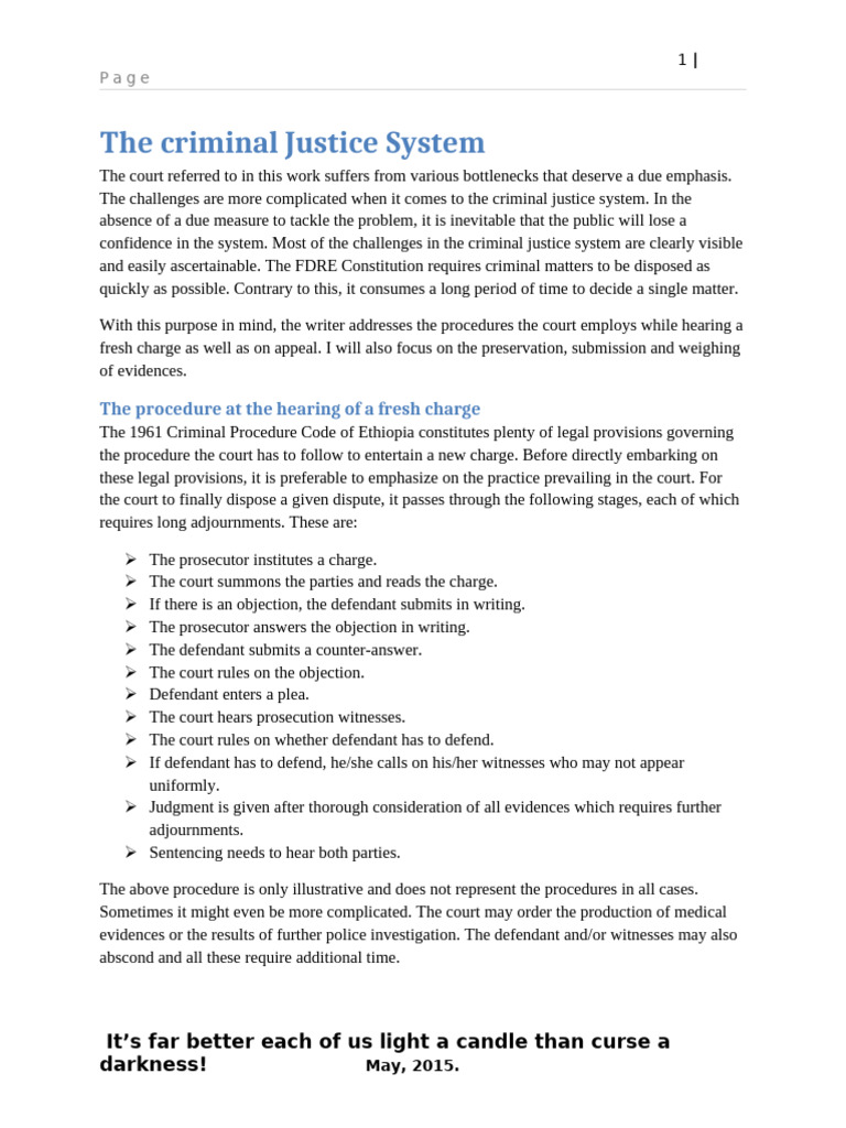 The Criminal Justice System of Ethiopia PDF Criminal Procedure In