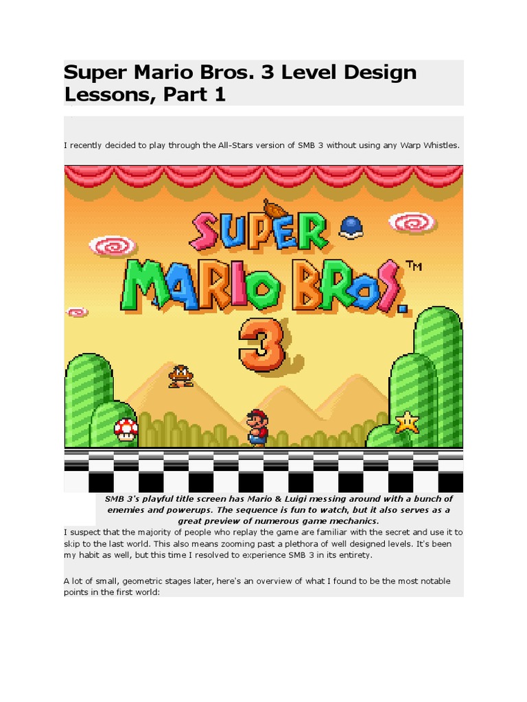 Super Mario Bros. 3 Level Design Insights | PDF | Mario | Video Games