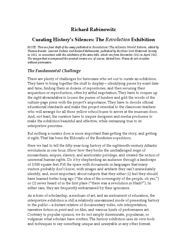 Richard Rabinowitz Curating History's Silences: The Revolution ...
