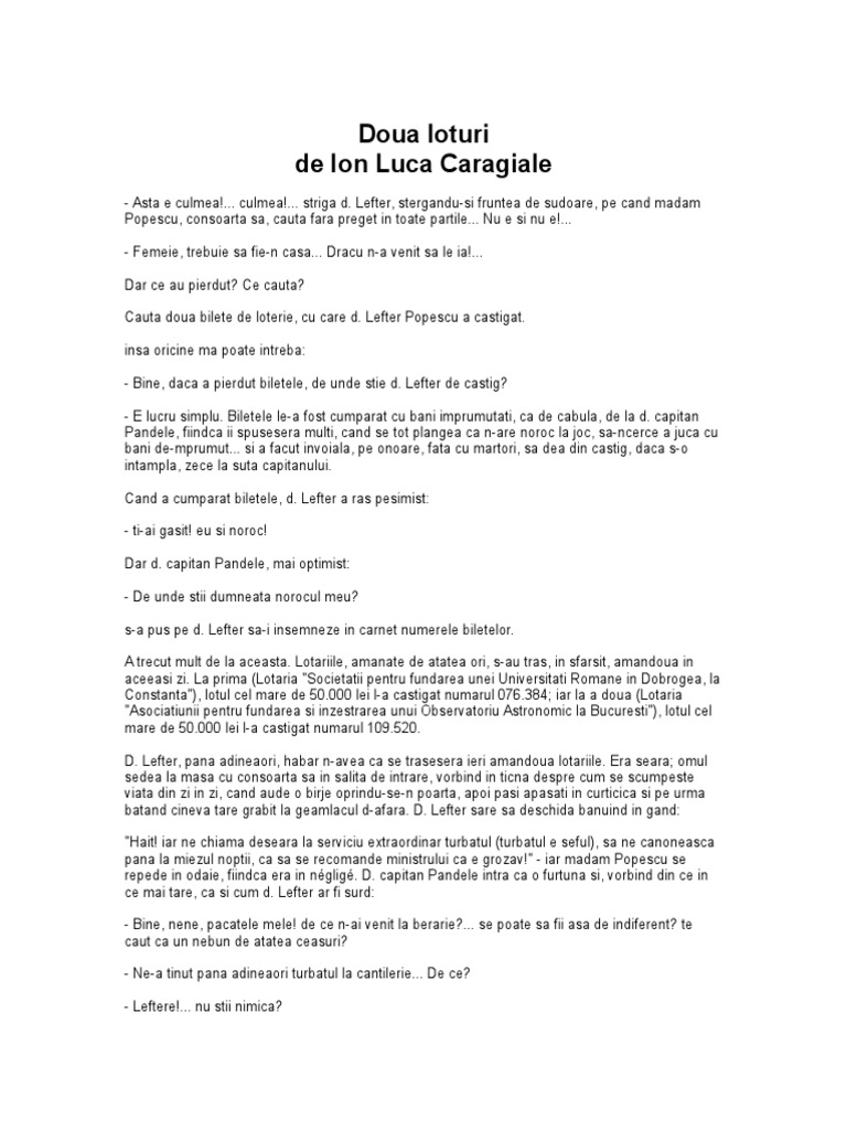 Doua Loturi Rezumat Ion Luca Caragiale, Doua-Loturi | PDF