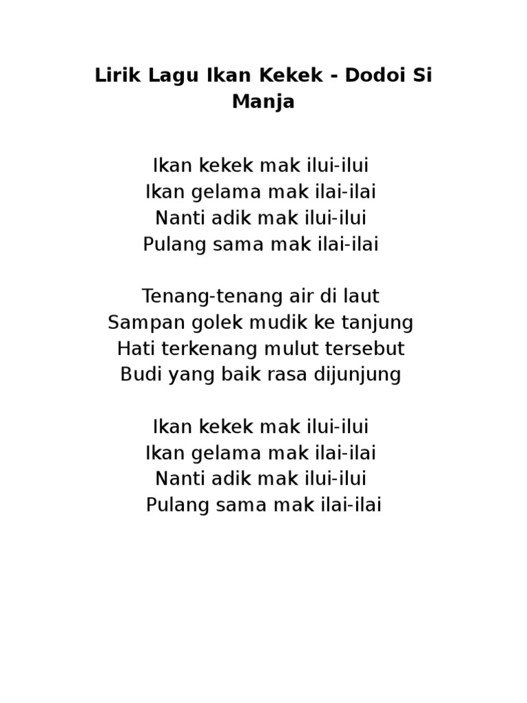 Lirik Lagu Ikan Kekek Doc