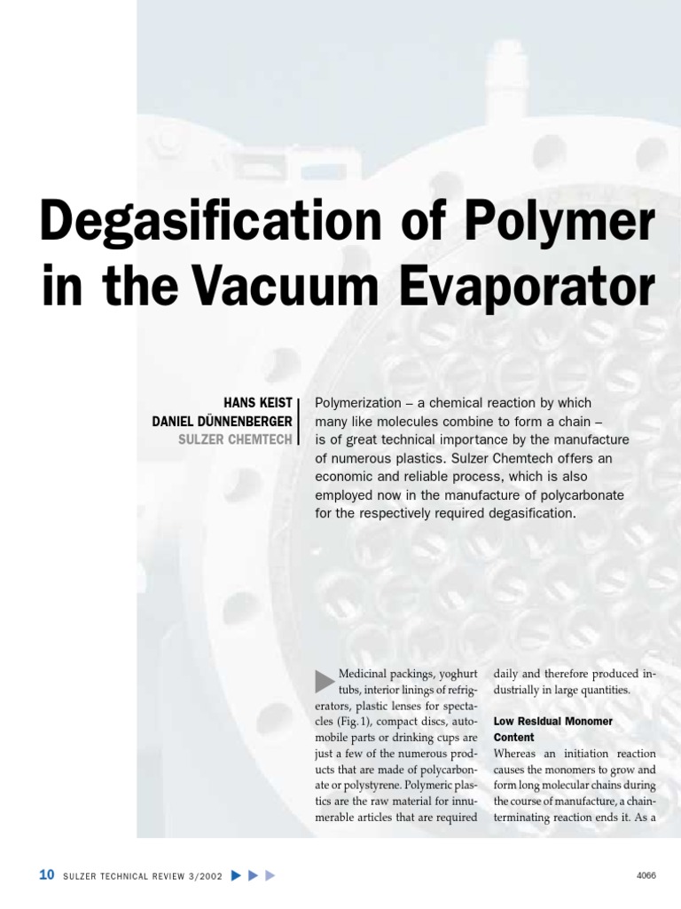 Degasification of Polymer in The Vacuum Evaporator PDF Polymers