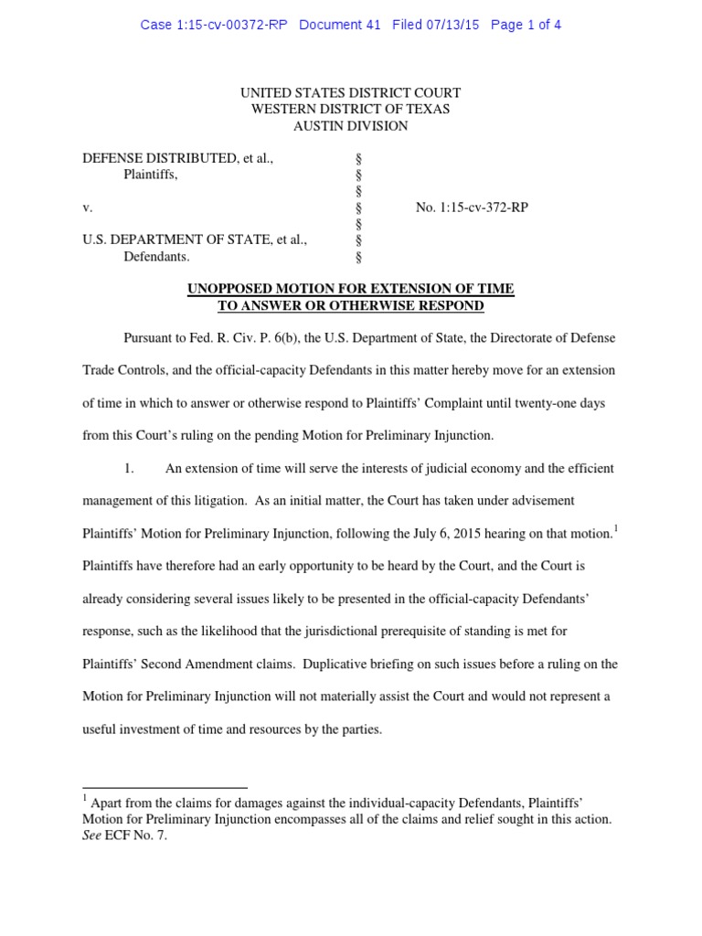 Motion for Extension of Time in Lawsuit | PDF | Lawsuit | Complaint
