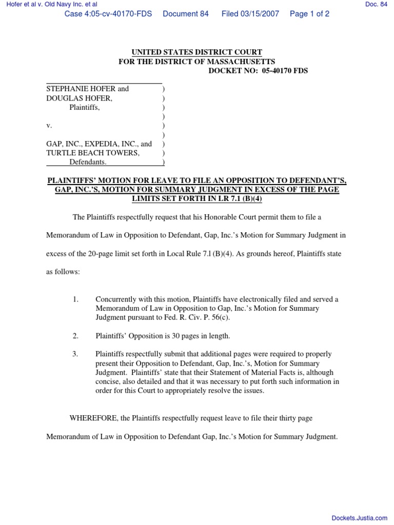 United States District Court For The District Of Massachusetts Docket