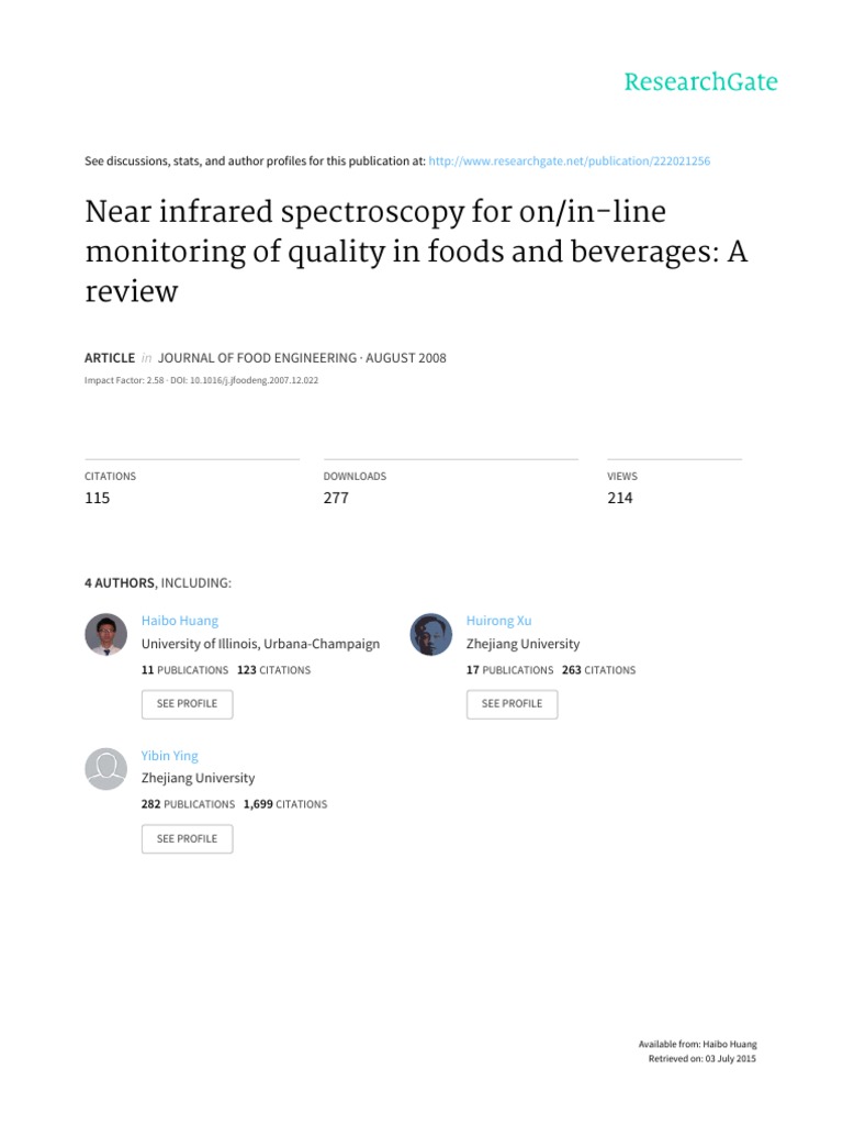 Near Infrared Spectroscopy For On InLine Monitoring of Quality in