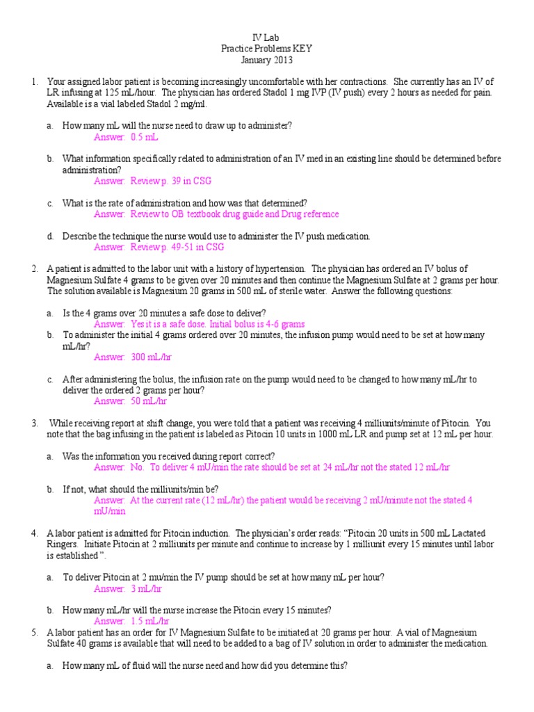 IV Medication Administration Practice Key | PDF | Intravenous Therapy ...