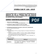 Convocatoria Cas #129 - 2015: Cargo: Asistente Administrativo